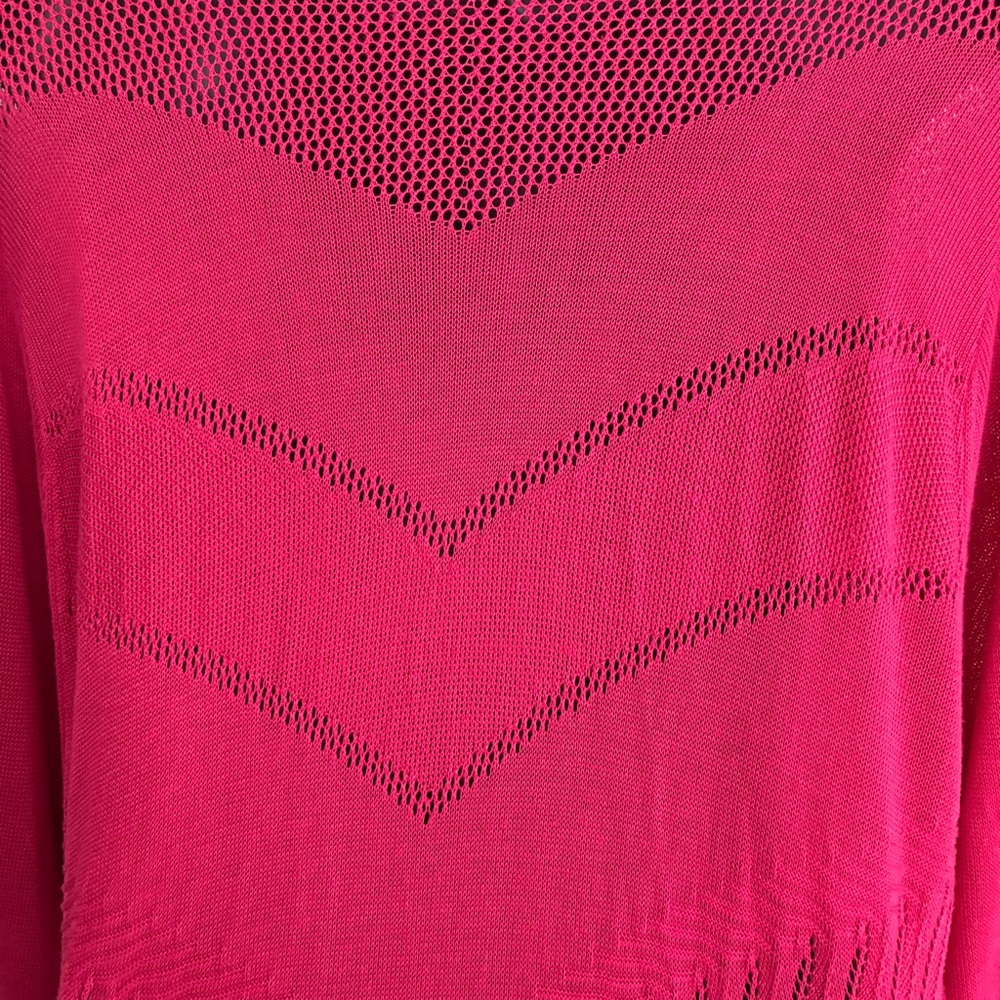 Torried Pointelle Long Open-Front Long Knit Duster Cardigan Raspberry Pink - 4X - Picture 5 of 7